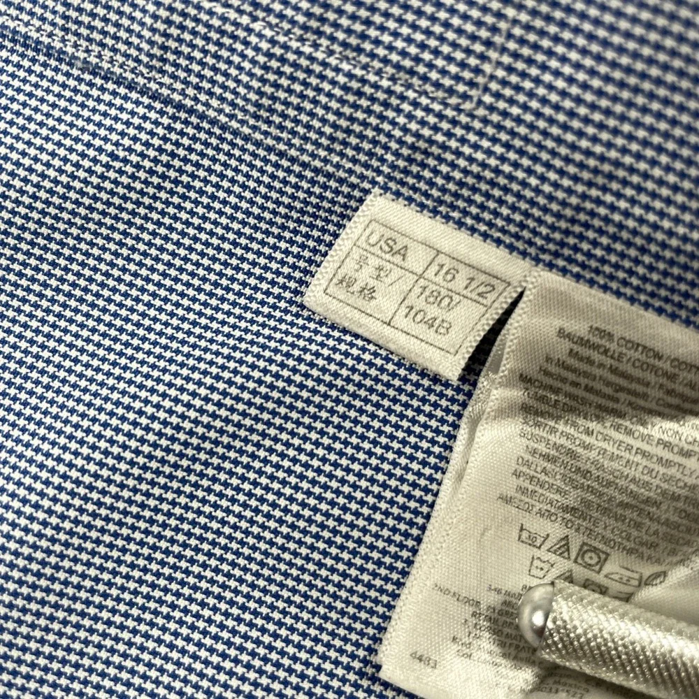 Brooks Brothers Shirt Mens 16.5 Blue Micro Houndstooth Long Sleeve Button‎ Up